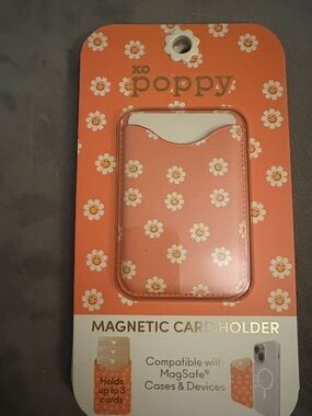 xo poppy Coral Daisy Magnetic Card Holder - MagSafe Compatible